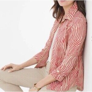 Chicos Zenergy Neema Sparkly Metallic Gold Red Zip Jacket Blouse Shirt Top Sz 1